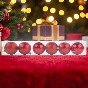 Bolas de Natal em Tubo - Vermelho Perolada, Matte e Glitter - 7cm - 6 unidades - Cromus - Rizzo