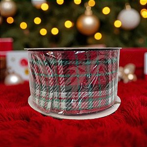 Fita Aramada Decorativa de Natal - Xadrez Vermelha - 6,3x914cm - 1 unidades - Cromus - Rizzo