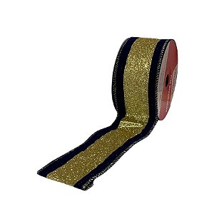 Fita Decorativa Aramada -  Azul e Dourado Com Glitter - 6,3x914cm - 1 unidade - Cromus - Rizzo