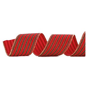 Fita Decorativa Aramada - Vermelho Verde e ouro com Glitter - 6,3x914cm - 1 unidade - Cromus - Rizzo