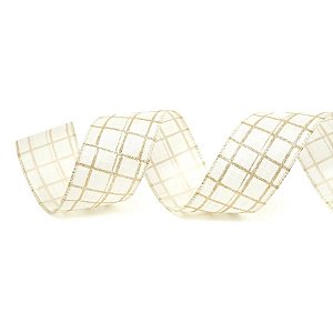 Fita Decorativa Aramada - Quadriculada Branco e Ouro com Glitter - 6,3x914cm   - 1 unidade - Cromus - Rizzo