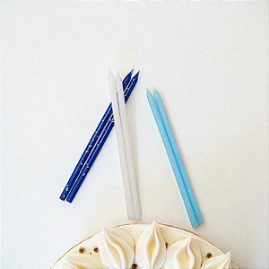 Vela Palito Degrade Azul com Glitter - 15cm - 6 unidades - Regina - Rizzo