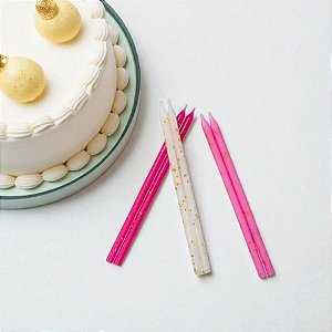 Vela Palito Degrade Rosa com Glitter - 15cm - 6 unidades - Regina - Rizzo