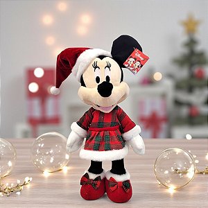 Pelúcia Decorativa de Natal - Minnie em Pé - Xadrez - 36cm - 1 unidade - Disney Original - Cromus