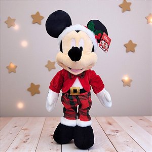 Pelúcia Decorativa de Natal - Mickey em Pé - Xadrez - 45cm - 1 unidade - Disney Original - Cromus