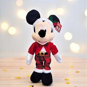 Pelúcia Decorativa de Natal - Mickey em Pé - Xadrez - 36cm - 1 unidade - Disney Original - Cromus