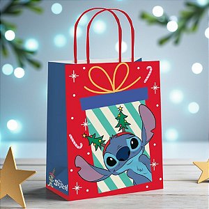 Sacola de Papel - Stitch Aloha de Natal - 26x19,5x9,5cm - 10 unidades - Disney Original - Cromus