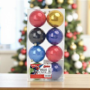 Bola de Natal Lisa Peroladas - Avengers Colorida - 8cm - Disney Original - 8 unidades - Cromus - Rizzo