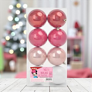 Bola de Natal Lisa Perolada - Minnie Colorido - 8cm - Disney Original - 8 unidades - Cromus - Rizzo