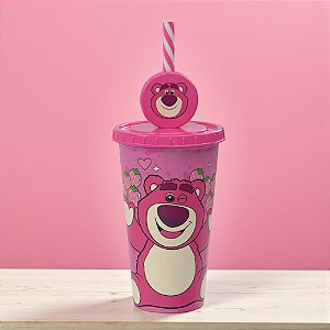 Copo de Plástico com Tampa e Canudo Pin Lotso - Toy Story - 500ml - 1 unidade - Disney Original - Plasútil