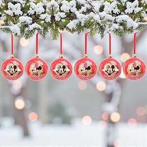 Bola de Natal Disney Original - Mickey e Minnie - 6cm - 6 unidades - Disney Original - Cromus