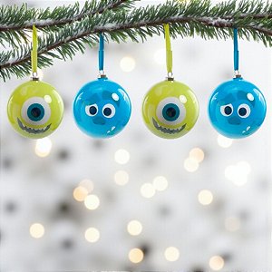 Bola de Natal Decorada - Monstros S.A. - 8cm - 4 unidades - Disney Original - Cromus