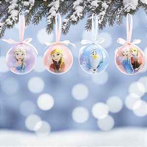Kit Bola de Natal - Frozen - 8 cm - 4 unidades - Disney Original - Cromus