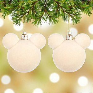 Bola de Natal - Mickey - Aveludada Bege - 10cm - 2 unidades - Disney Original - Cromus
