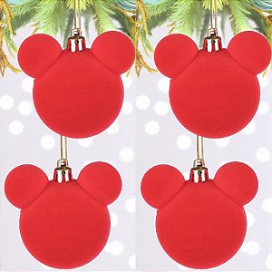 Bola de Natal - Mickey - Aveludada Vermelha - 8cm - 4 unidades - Disney Original - Cromus