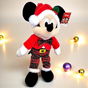 Pelúcia Mickey Mouse de Natal - Xadrez Verde e Vermelho - 45cm - 1 unidade - Disney Original - Cromus