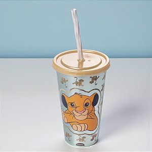 Copo de Plástico com Tampa e Canudo - Rei Leão - Simba - 500ml - 1 unidade - Disney Original - Plasútil