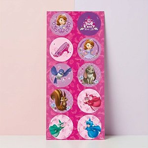 Adesivo Redondo - Sofia The First - 4x4cm - 30 unidades - Regina - Disney Original