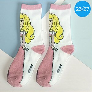 Meia Infantil Cano Médio - Aurora - Rose - 23/27 - 1 unidade - Disney Original - Jolitex