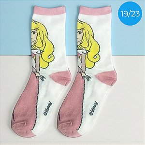Meia Infantil Cano Médio - Aurora - Rose - 19/23 - 1 unidade - Disney Original - Jolitex