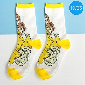 Meia Infantil Cano Médio - Bela - Amarela - 19/23 - 1 unidade - Disney Original - Jolitex