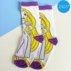 Meia Infantil Cano Médio - Rapunzel - Roxo - 23/27 - 1 unidade - Disney Original - Jolitex