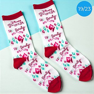 Meia Infantil Cano Médio - Princesas - Branca - 19/23 - 1 unidade - Disney Original - Jolitex