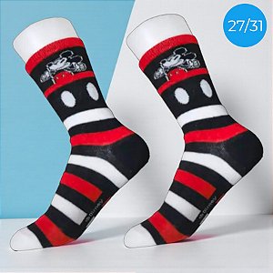 Meia Infantil Cano Médio - Mickey Mouse - Listrada -  27/31 - 1 unidade - Disney Original - Jolitex