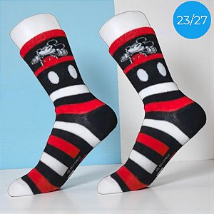 Meia Infantil Cano Médio - Mickey Mouse - Listrada -  23/27 - 1 unidade - Disney Original - Jolitex
