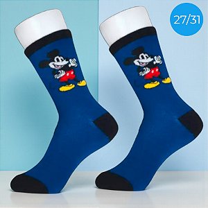 Meia Infantil Cano Médio - Mickey Mouse - Azul - 27/31 - 1 unidade - Disney Original - Jolitex