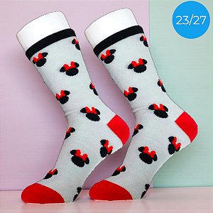 Meia Infantil Cano Médio - Minnie Mouse - Cinza - 23/27 - 1 unidade - Disney Original - Jolitex