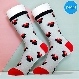 Meia Infantil Cano Médio - Minnie Mouse - Cinza - 19/23 - 1 unidade - Disney Original - Jolitex