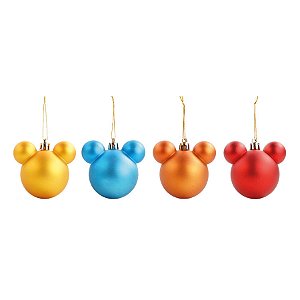 Kit Bolas de Natal Mickey Laranja, Amarelo, Vermelho e Azul - 6cm - 6 unidades - Disney Original - Rizzo