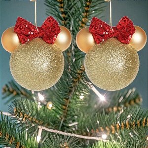 Bola de Natal - Minnie Mouse - Glitter e Lantejoulas - 10cm - 2 unidades - Disney Original - Cromus