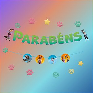 Faixa Decorativa "Parabéns" - Zootopia 2 - 130x15cm - 1 unidade - Disney Original - Regina