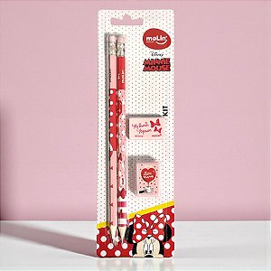 Kit Escolar - Minnie Mouse Vermelho e Rosa - 4 Itens - Disney Original - 1 unidade - Molin