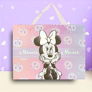 Sacola de Plástico Horizontal - Minnie Mouse Rosa - 32x24x8 - Disney Original - 1 unidade - DAC