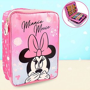 Estojo Box com Zíper Tratorado - Minnie Mouse Rosa e Azul - 22x17cm - Disney Original - 1 unidade - DAC