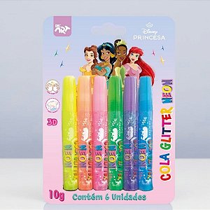 Cola Glitter Neon - Princesas - 6 Cores - Disney Original - 1 unidade - DAC