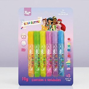 Cola Glitter Brilha No Escuro - Princesas - 6 Cores - Disney Original - 1 unidade - DAC