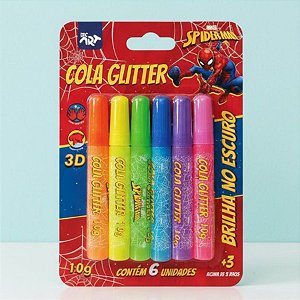 Cola Glitter Brilha No Escuro - Homem Aranha - 6 Cores - Disney Original - 1 unidade - DAC