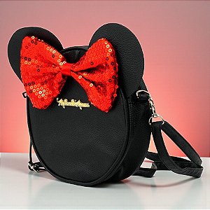 Bolsa Transversal - Minnie Mouse Laço de Lantejoulas - 22x18cm - Disney Original - 1 unidade - Taimes