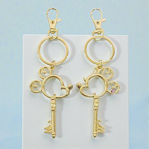 Conjunto Chaveiro Metal - Mickey e Minnie - Dourado - 7cm - Disney Original - 1 unidade - Taimes