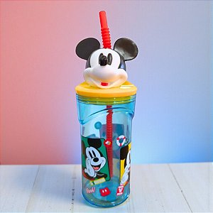 Copo com Tampa e Canudo - Mickey Mouse 3D - Amarelo - 360ml - Disney Original - 1 unidade - Tuut