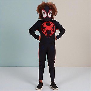 Fantasia Infantil Miles Morales - Macacão Longo e Máscara - M de 6 a 8 anos - Disney Original - 1 unidade - Novabrink