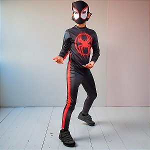 Fantasia Infantil Miles Morales - Macacão Longo e Máscara - P de 4 a 6 anos - Disney Original - 1 unidade - Novabrink