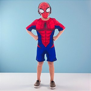 Fantasia Infantil Homem Aranha - Macacão Curto e Máscara - M de 6 a 8 anos - Disney Original - 1 unidade - Novabrink