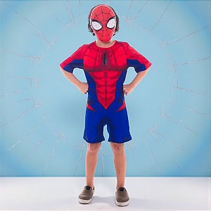 Fantasia Infantil Homem Aranha - Macacão Curto e Máscara - P de 4 a 6 anos - Disney Original - 1 unidade - Novabrink