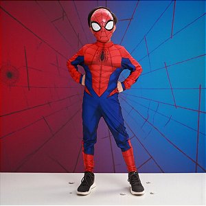 Fantasia Infantil Homem Aranha - Macacão Longo e Máscara - G de 8 a 10 anos - Disney Original - 1 unidade - Novabrink