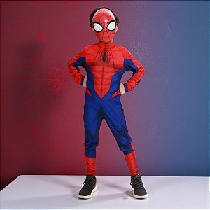 Fantasia Infantil Homem Aranha - Macacão Longo e Máscara - P de 4 a 6 anos - Disney Original - 1 unidade - Novabrink